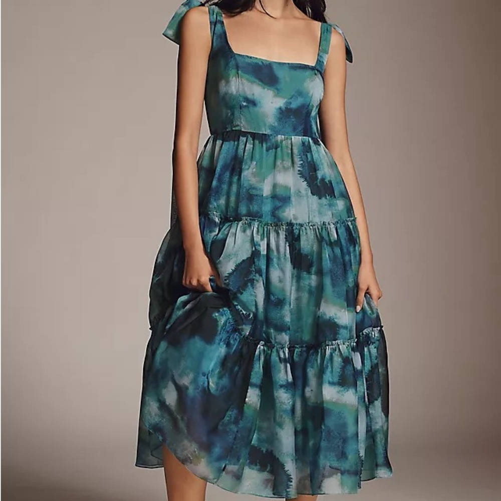BHLDN Teal Tie-Dye Midi Dress